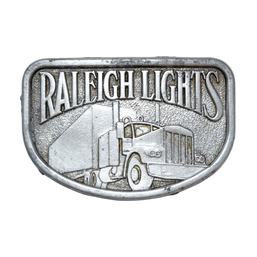 Raleigh Lights Silver Belt Buckle Vintage Semi Truck Tobacco Promo Retro